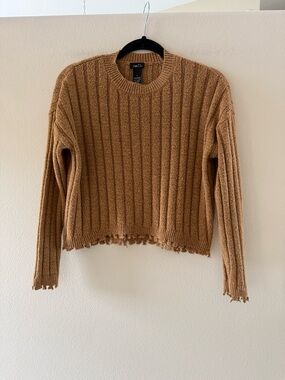 Rue21 Distressed Ribbed Crewneck Crop Sweater - Camel